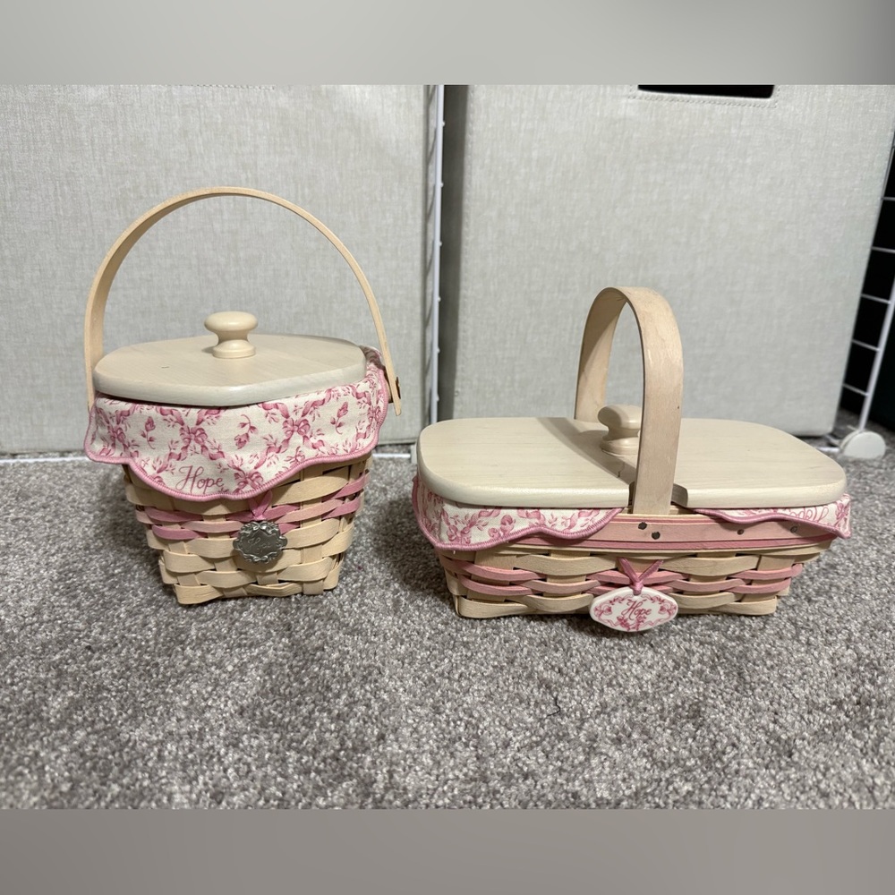 Longaberger Pink and Cream Woven Baskets